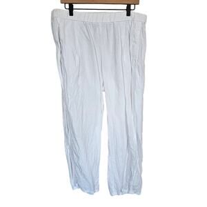 Eileen Fisher Pull On Linen Cropped Pants White Women's Large Coastal Grandma